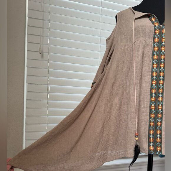 L&B‎ Lucky Blessed Western Boho Tunic Top Sz M? Beige Colorful Embroidered - Picture 6 of 10